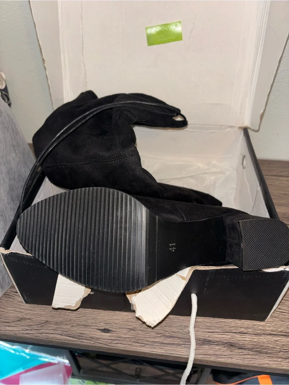 Room of Fashion Tokyo-30W Wide Calf Boots Size 10 Black Suede Block Heel NIB